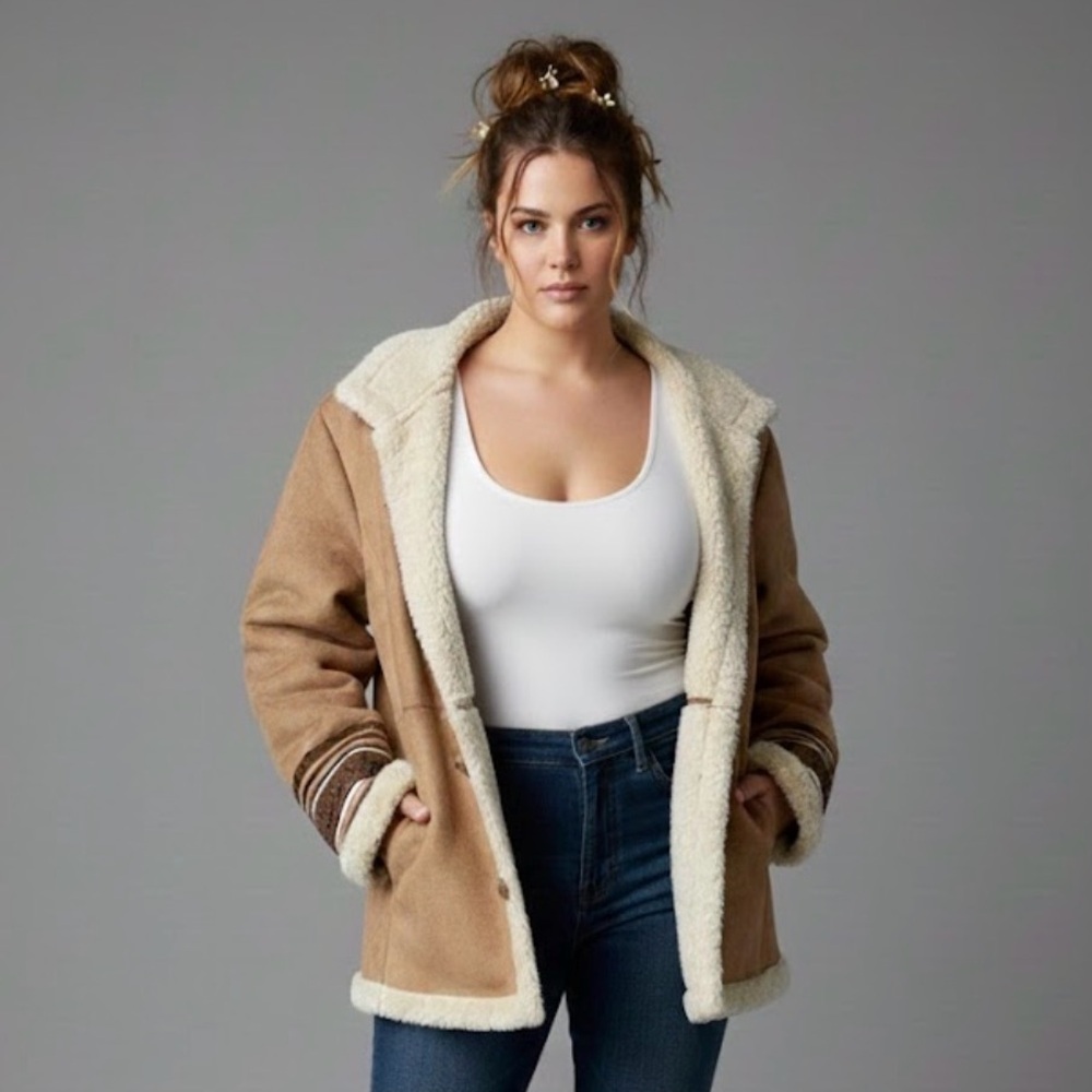 Y2K Faux Suede Shearling Jacket​